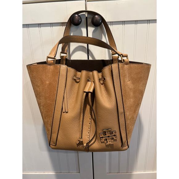 Tory Burch Women's‎ Mcgraw Dragonfly Bag Office Suede Leather In Tiramisu - Picture 2 of 9